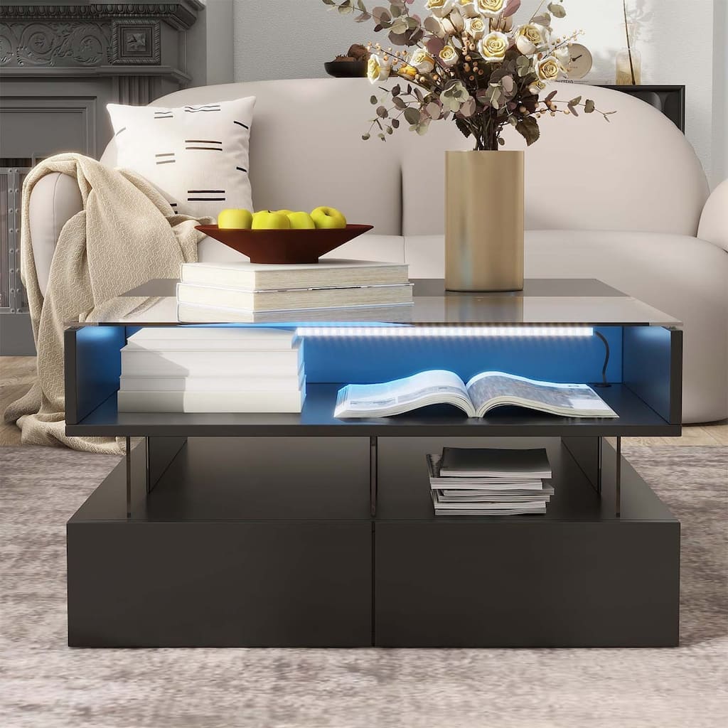 Lift-Top Coffee Table with 2 Drawers,Modern Square Design