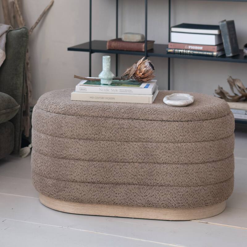 Fabric and Wood Upholstered Ottomans with Storage and Wood Bases