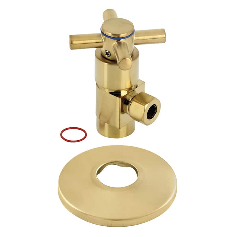 Kingston Brass 1/2"IPS x 3/8"O.D. Anti-Seize Deluxe Quarter-Turn Ceramic Hardisc Cartridge Angle Stop with Flange - Brushed Brass