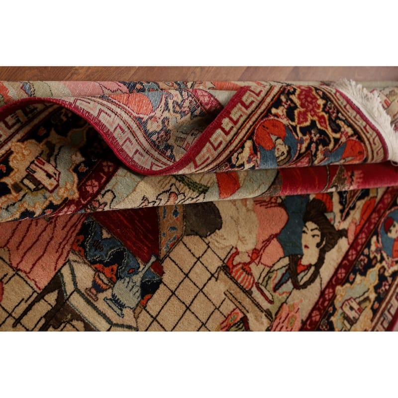 Pre-1900 Antique Pictorial Kashan Persian Rug Handmade Wool Carpet - 4'2"x 7'0"