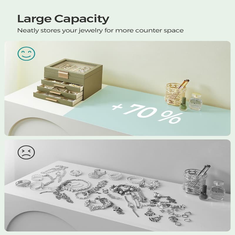 Modern Jewelry Organizer with Multiple Drawers Glass Top and Velvet Interior for Storage