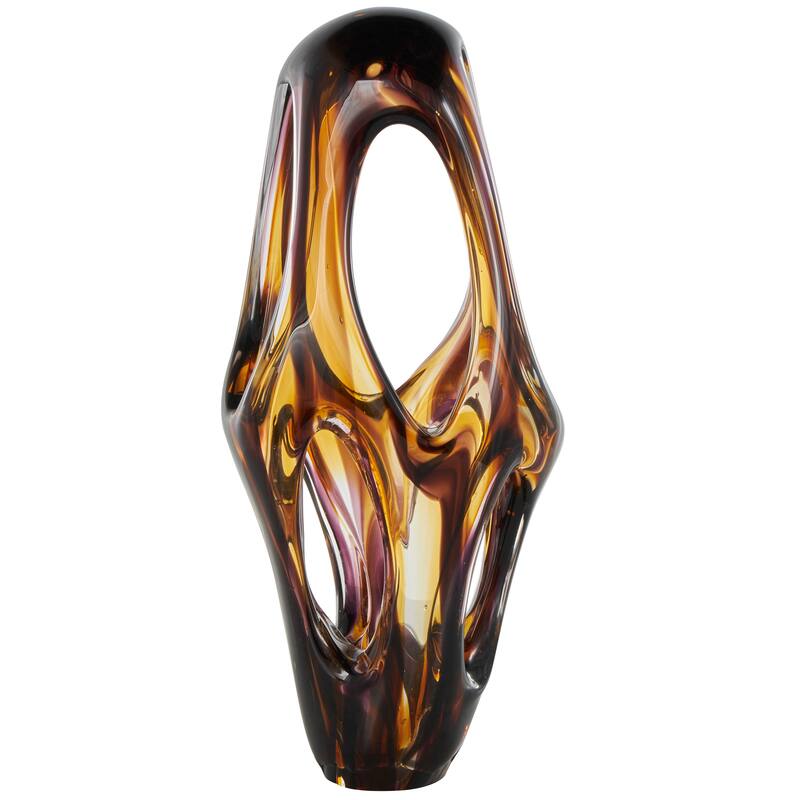 Yellow Glass Cutout Abstract Decorative Sculpture with Pink and Amber Accents