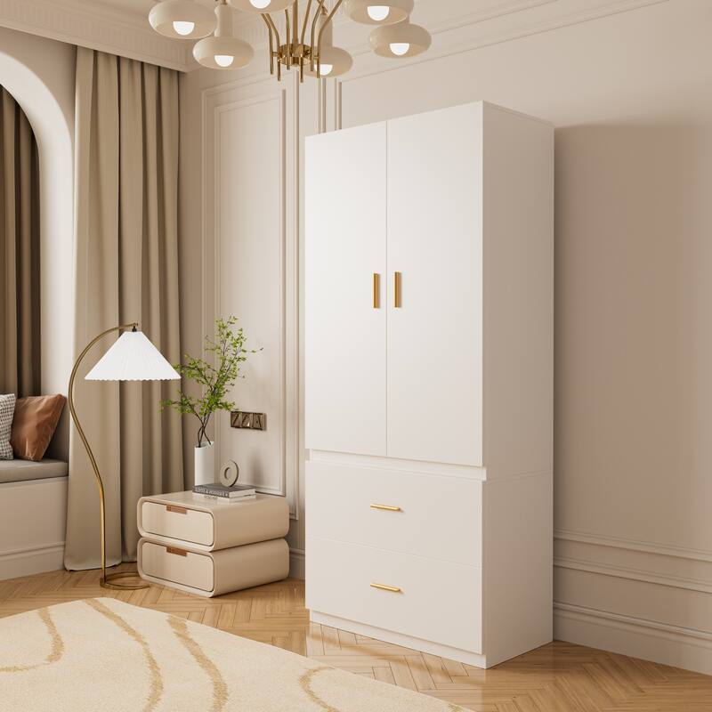 Meyreso White Minimalist Modular Wardrobe Closet with Drawers, Convertible Stacking Armoire - N/A