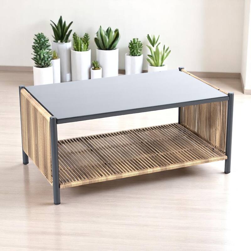 Modern Outdoor Patio PE Rattan Sofa Set with Removable Cushions and Coffee Table,All-Weather Sectional Lounge with Storage Shelf