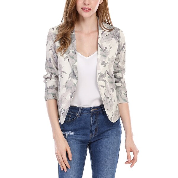 Unique Bargains Women Contrast Lining Open Front Floral Print Blazer. Opens flyout.