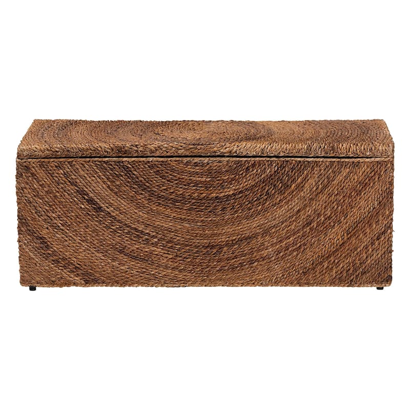 Verino Handwoven Seagrass Storage Bench with Removable Lid - Rustic Wicker Trunk Chest for Entryway, Living Room, or Bedroom