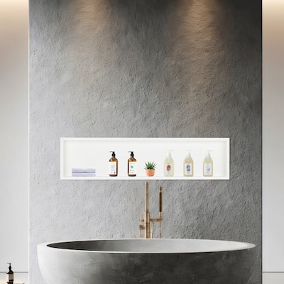 Stainless Steel 18 Gauge White Cream Rectangular Recessed Shower Niche 48"x12"