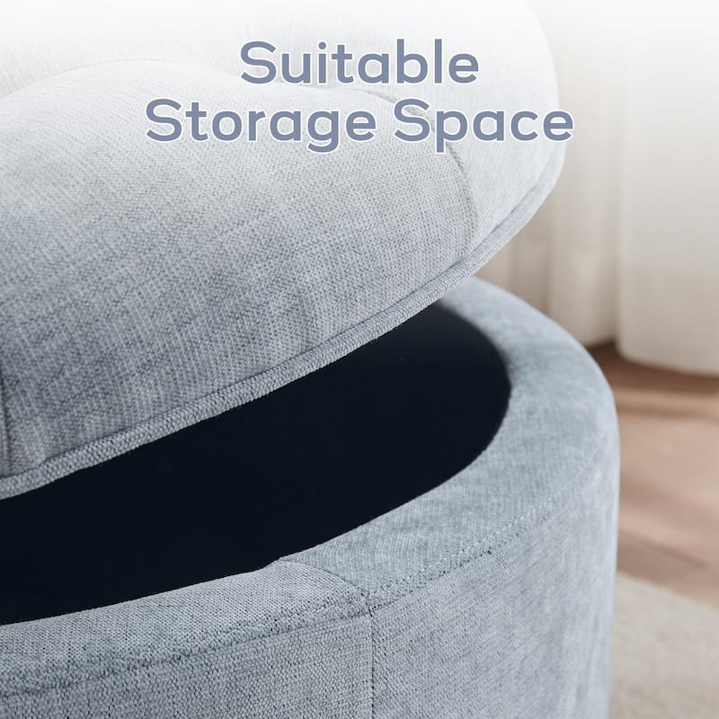 Tufted Large Round Storage Ottoman Footrest Beige/ Grey/ Blue