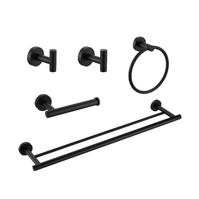 5 Piece Bathroom Towel Rack Set Wall Mount - Matte Black