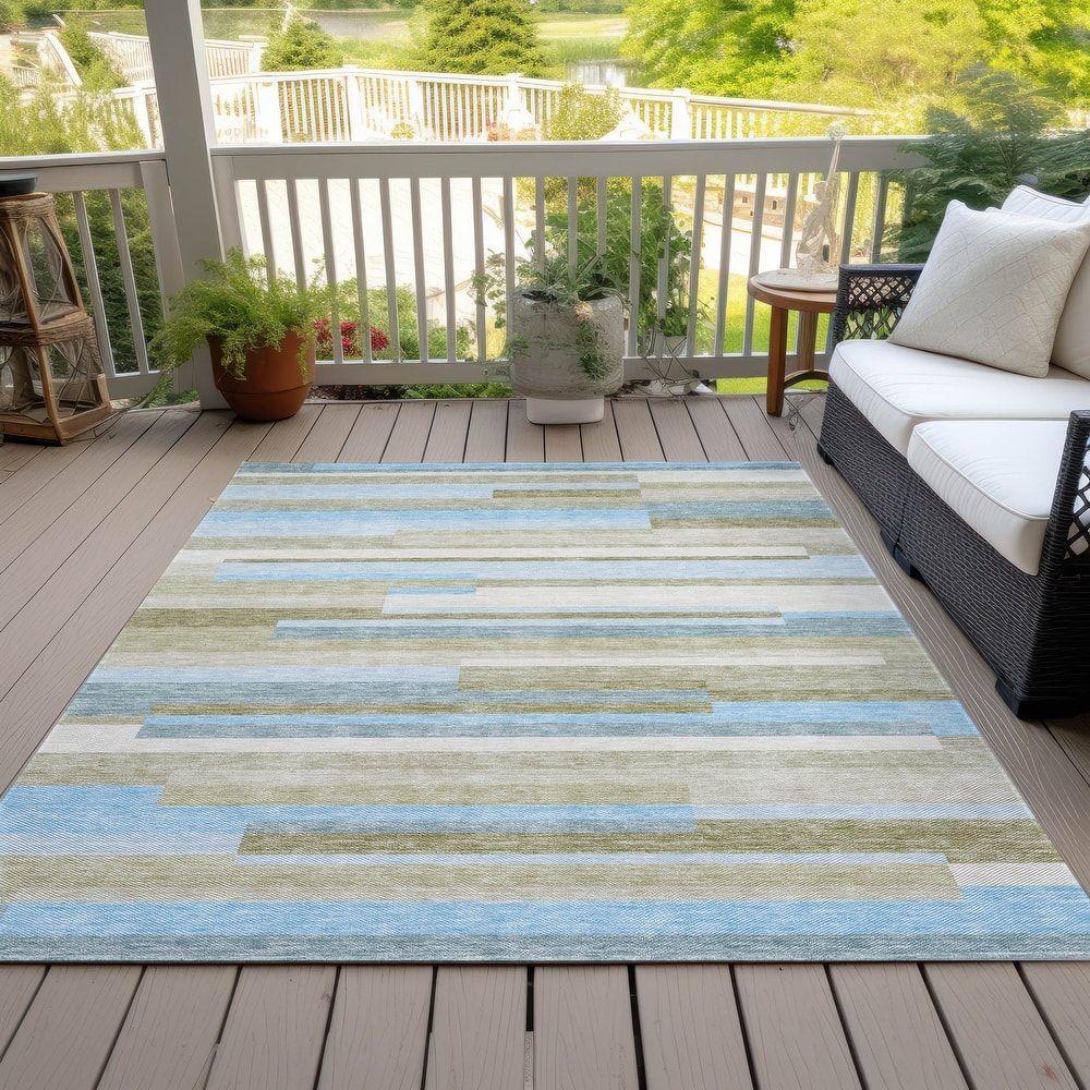 Machine Washable Indoor/ Outdoor Chantille Contempory Stripes Rug