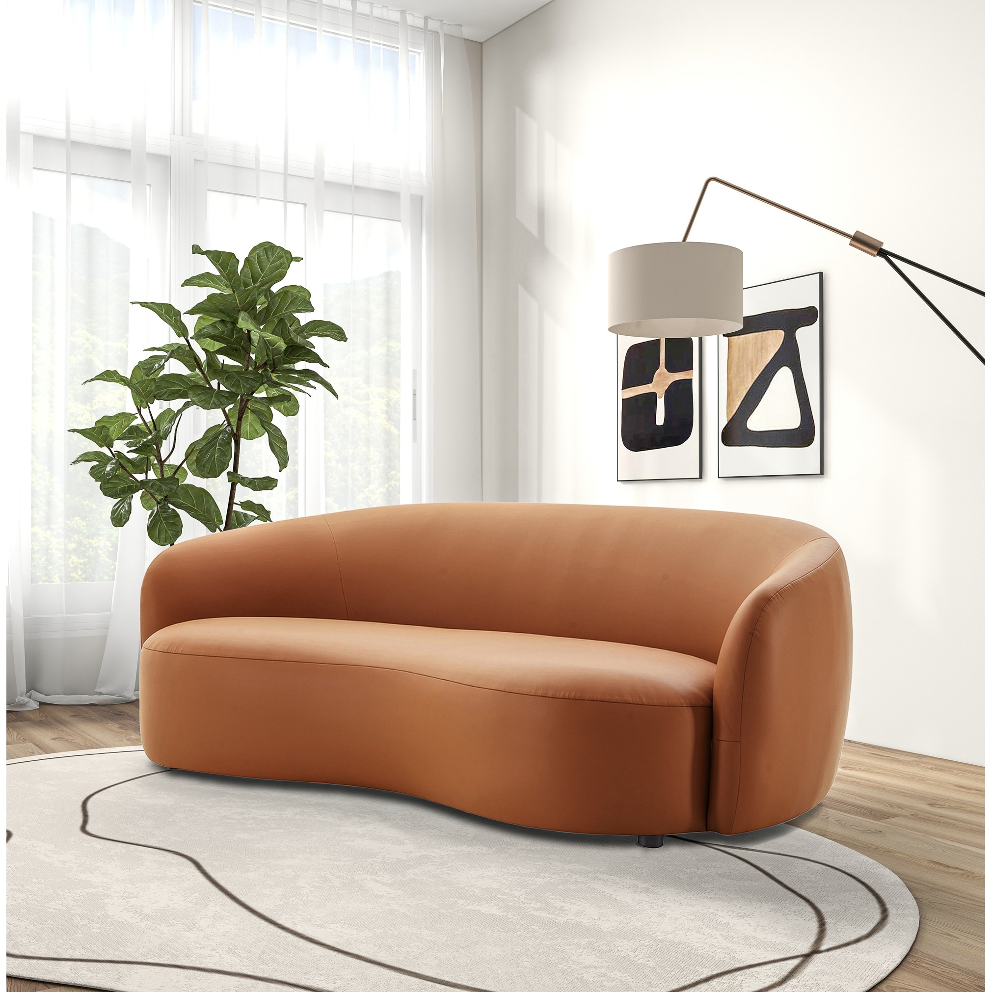 イタリアンモダンプ-クレソフア Nova Mid Century Modern Japandi Style Curvy Leather Sofa