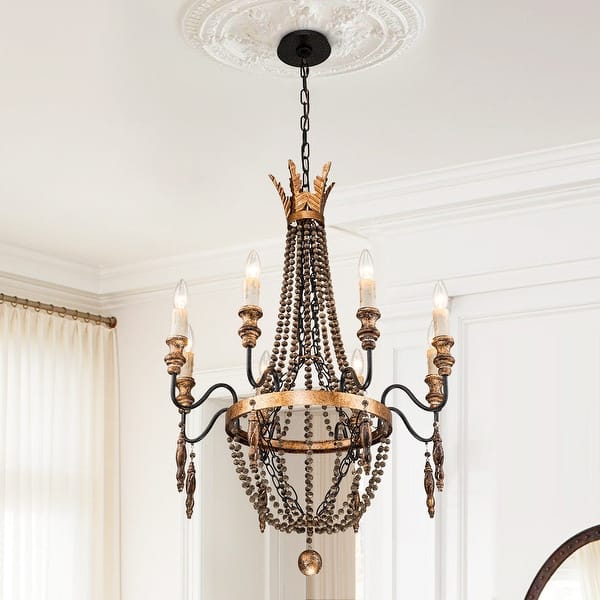 slide 2 of 9, 8-light Candle Style Empire Beaded Chandelier - Rusty Rusty