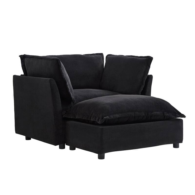 Chenille Modern Armchair Sofa with Movable Ottoman, Wide Seat, Curved Armrests, and Removable Cushions
