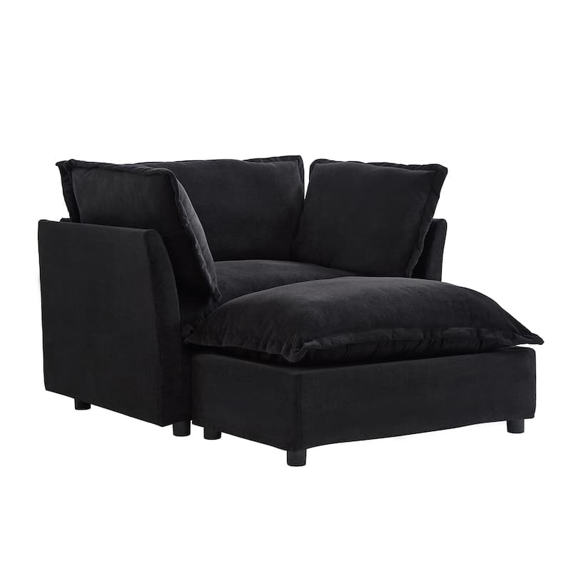 Roomfitters Upholstered Armchair with Ottoman, Wide Seat and Curved Armrests for Living Room or Bedroom