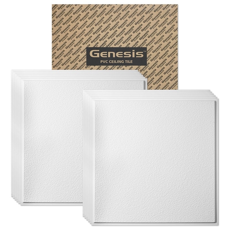 Genesis Stucco Pro Revealed Edge White 2 x 2 ft. Lay-in Ceiling Tiles - Pack of 12