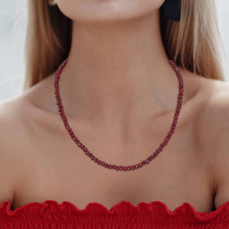 Miadora 16ct TGW Fancy-Cut Garnet Facetted Bead Necklace Yellow Silver-17+2 in.