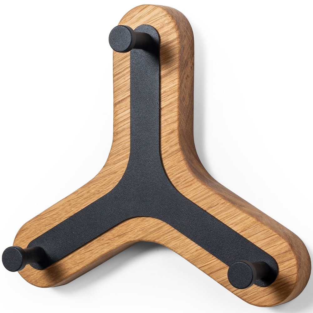 Wall Mounted Coat Rack - Handmade Oak Wood & Metal, 3 knobs