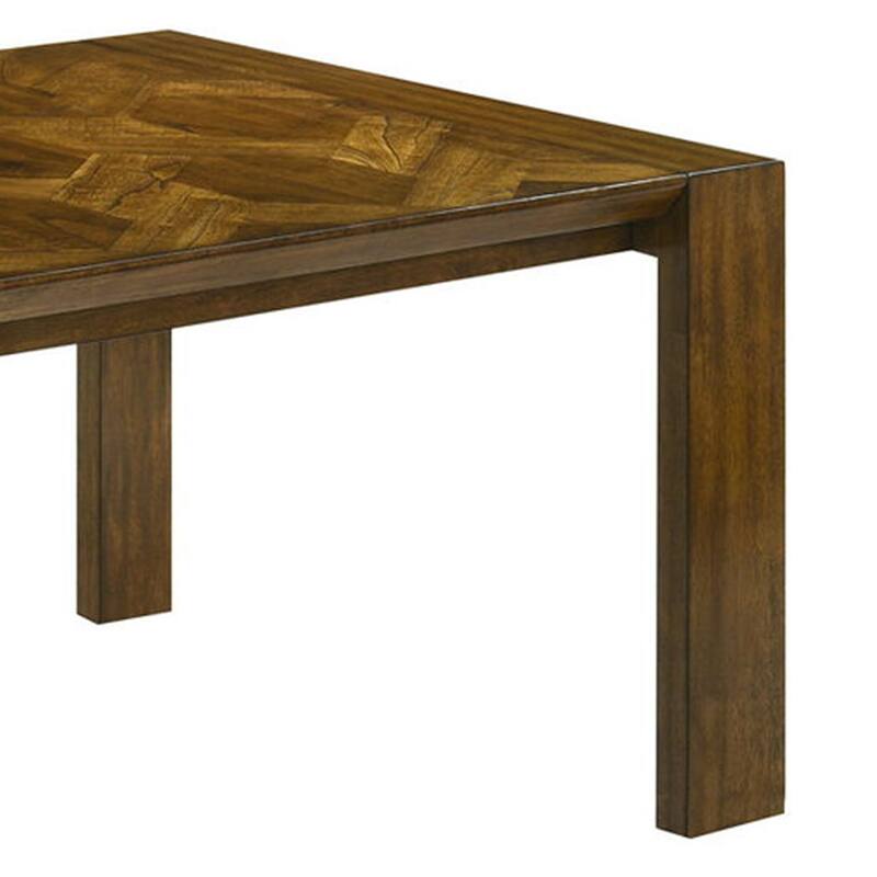 Liyo Dining Table, 71 Inch Rectangular Brown Wood Top, Block Legs