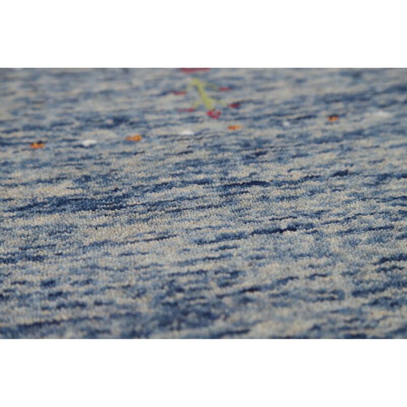 Hand Knotted Oriental 100% Wool Carpet Tribal Stripe Navy Blue & Blues Gabbeh Area Rug - 5' 10'' X 4' 0''