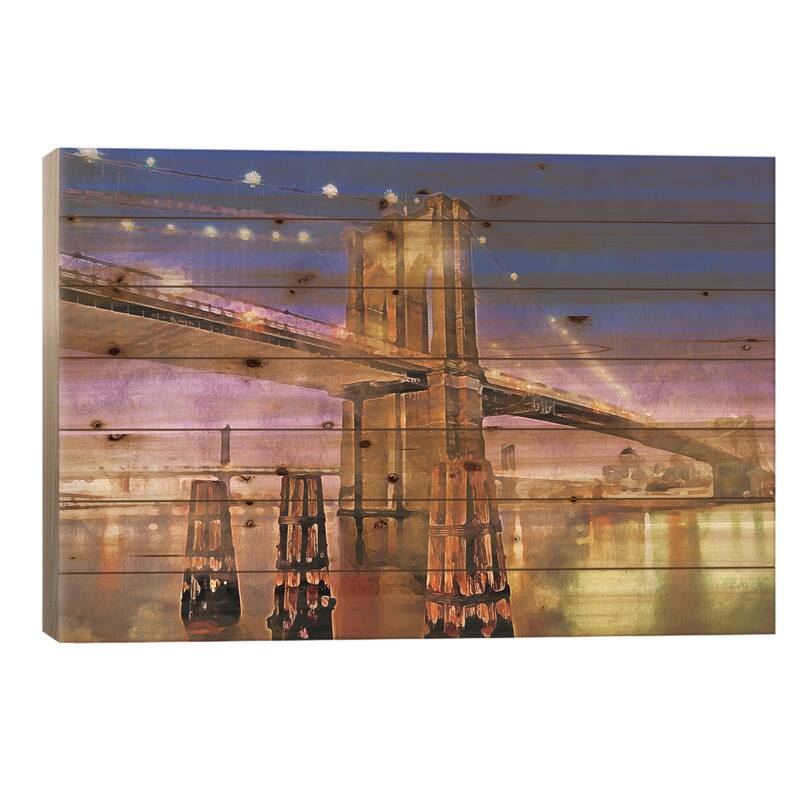 Night Bridge Print On Wood by Kim Curinga - Multi-Color - 18x26x1.5
