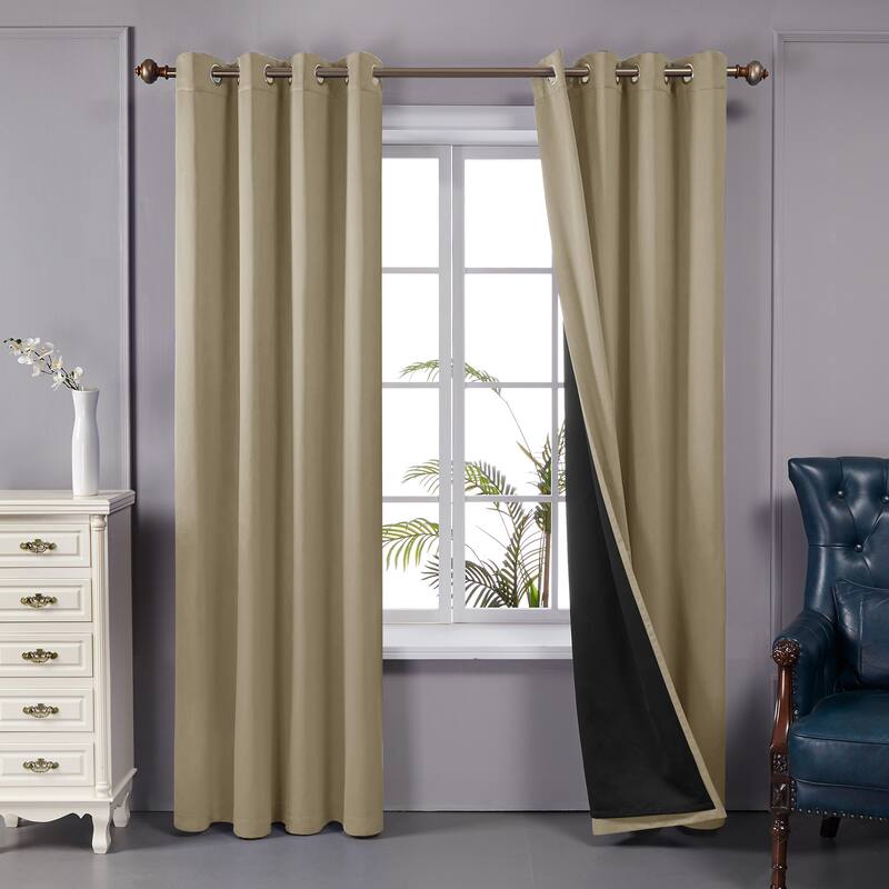Deconovo 100 Percent Blackout with Liner Grommet Curtain (2 Panel) - W52 x L84 - Khaki