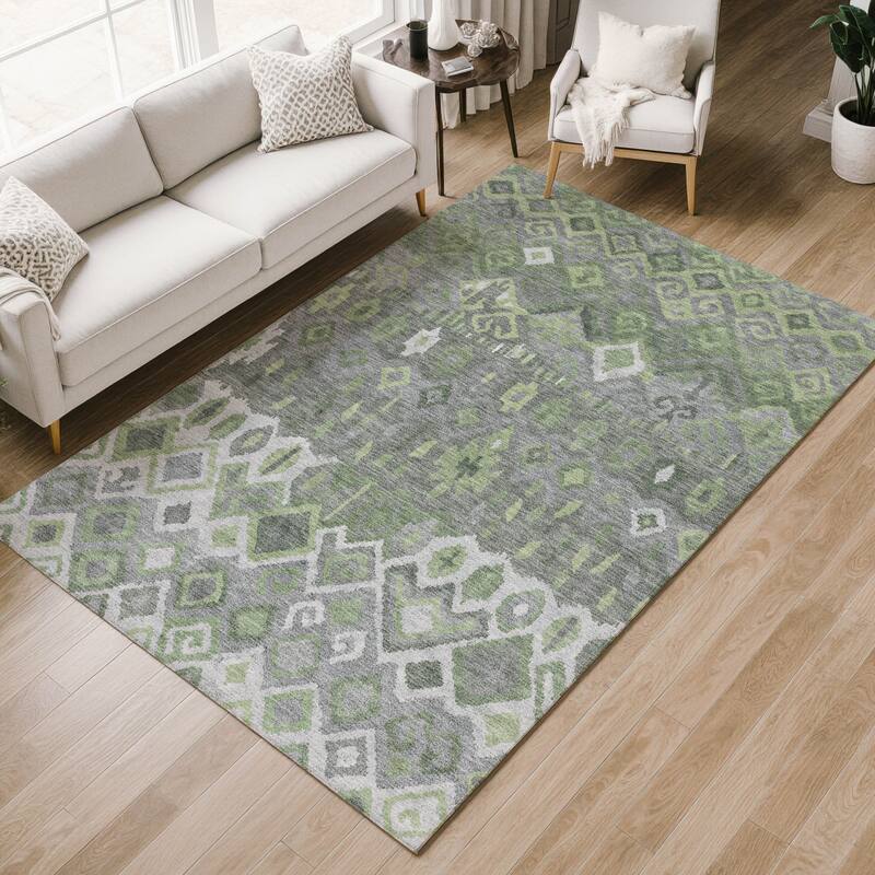 Machine Washable Indoor/ Outdoor Boho Moroccan Chantille Rug