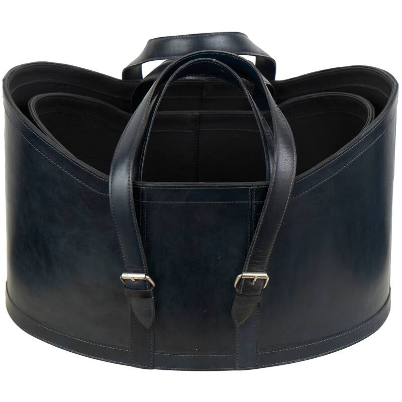 Leather Handmade Storage Basket with Handles - Set of 2 Dark Blue or Brown - Roche River Decor
