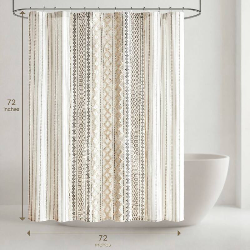 INK+IVY Imani Cotton Printed Shower Curtain with Chenille