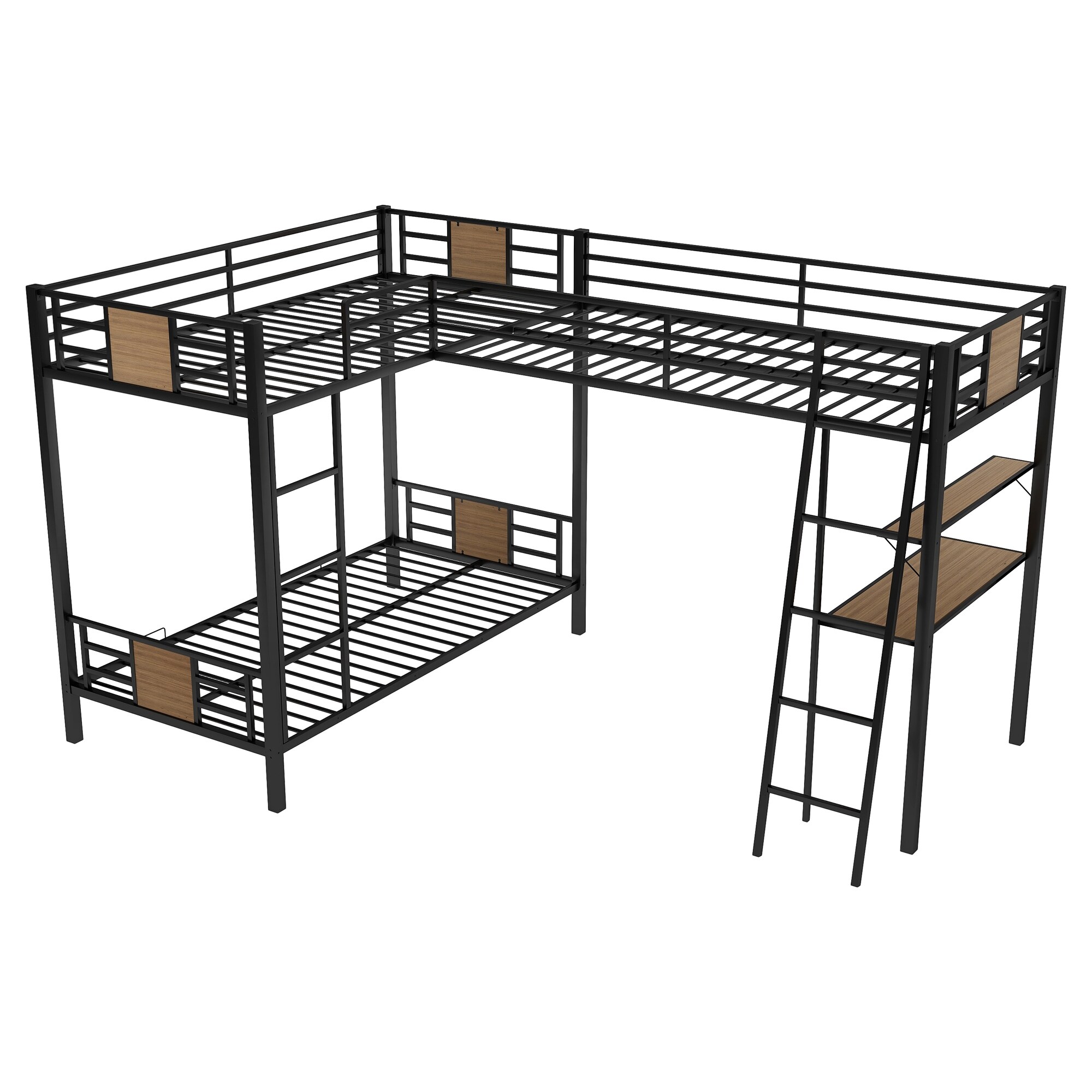 L shaped twin bunk store beds