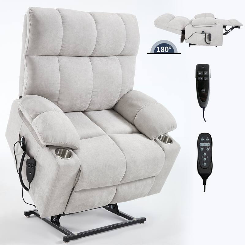 Oversized Chenille Power Lift Recliner with Dual Cup Holders