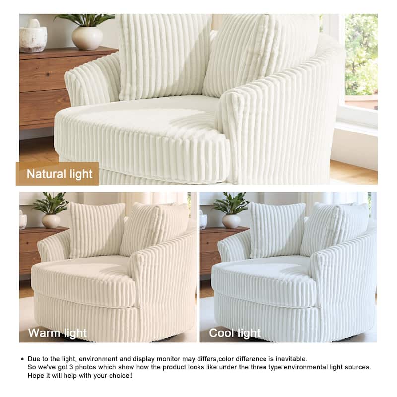 Recessed Arm Slipcovered Swivel Barrel Chair with Pillows