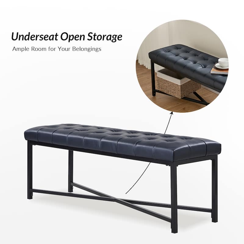 Eberhard Modern 50.5" Genuine Leather Upholstered Bench with Metal Legs by HULALA HOME