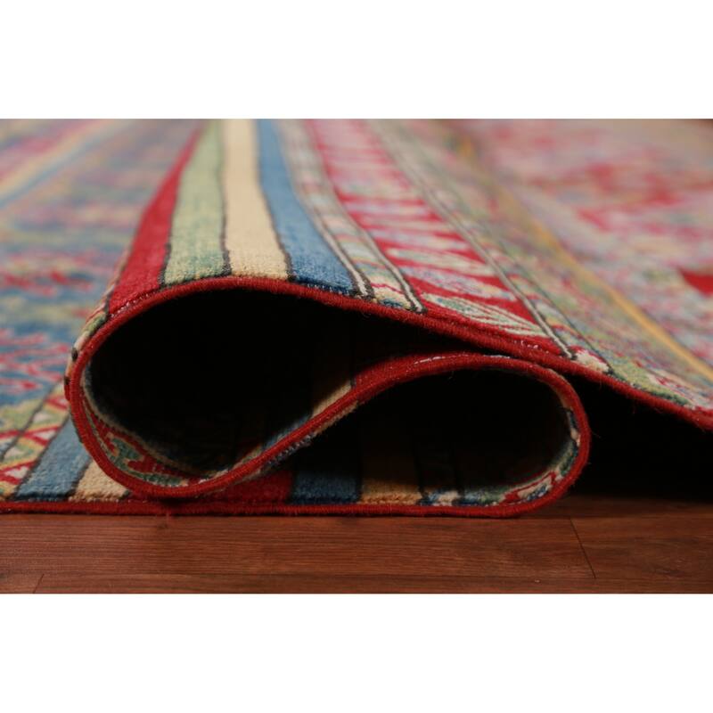 Hand Knotted Oriental 100% Wool Carpet Traditional Geometric Multi-Colored Kazak Area Rug - 11' 9'' X 8' 3''