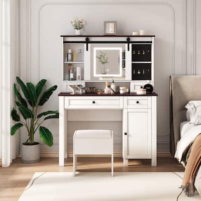 Makeup Vanity with Mirror and Lights,Vanity Table with 4 Drawers and 1 Cabinet,3 Color Modes
