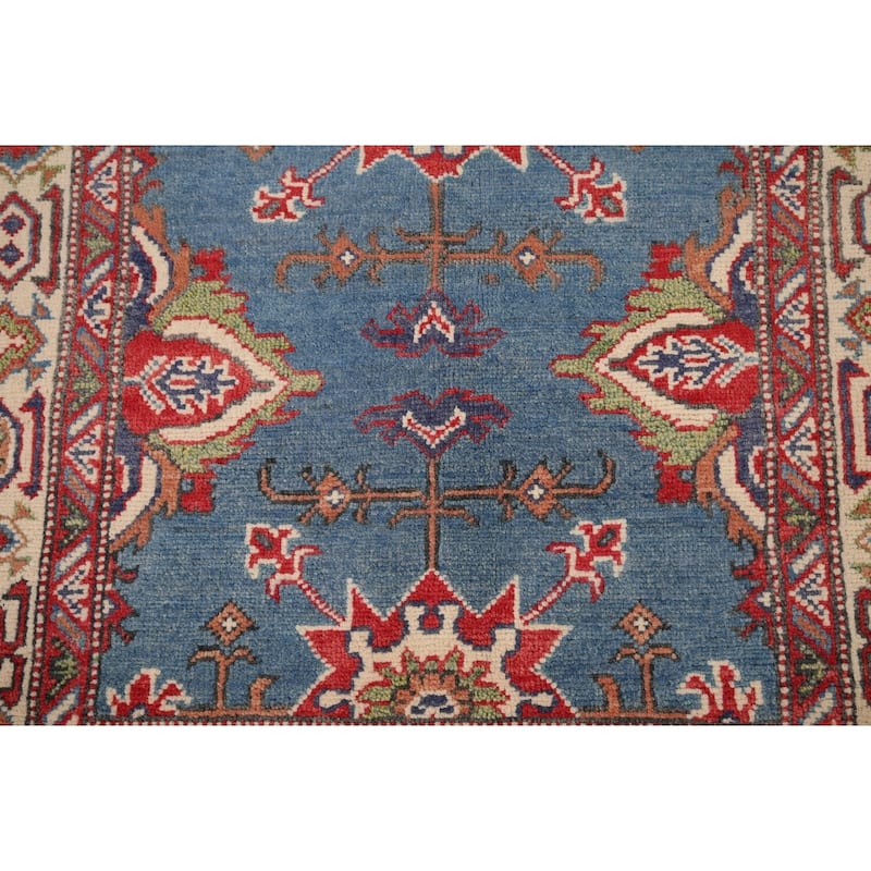 Blue Geometric Kazak Oriental Foyer Rug Handmade Wool Carpet - 2'11" x 4'11"