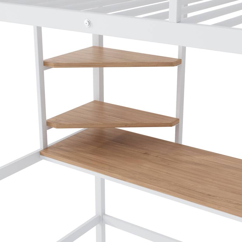 Modern Twin Metal Loft Bed with Desk and Shelve