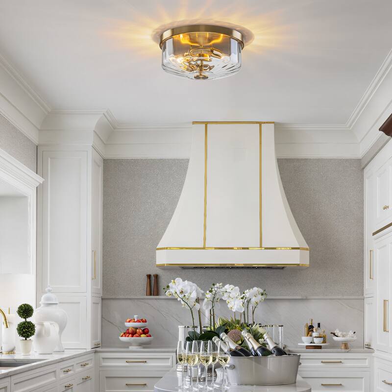 Industrial 2-Light Flush Mount Ceiling Light with Ribbed Glass Shape - 11.8-in W x 5.12-in H