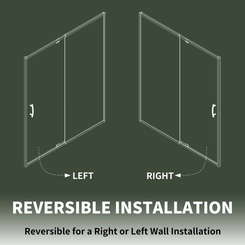 54"x71" Frameless Pivot Swing Shower Door Enclosure with Tempered Glass Panel