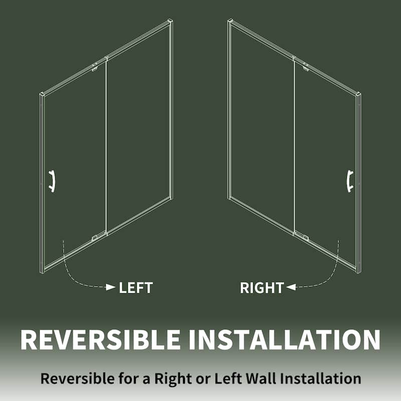 60"x71" Single Pivot Swing Shower Doors in Nickel/Black/Chrome Frameless Enclosure Tub Doors with Clear Tempered Glass