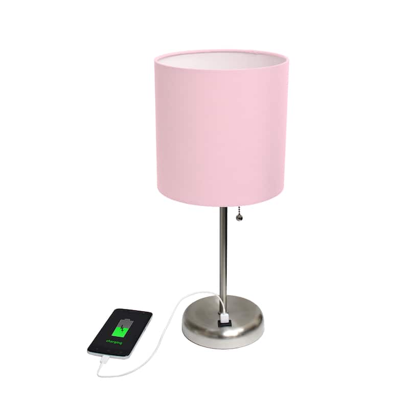 19.5" USB Port Feature Metal Lamp in Steel w Aqua Shade
