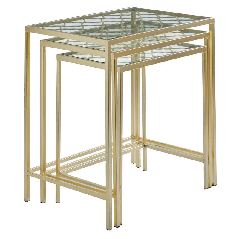 Gold Metal Accent Table with Clear Glass Top (Set of 3)