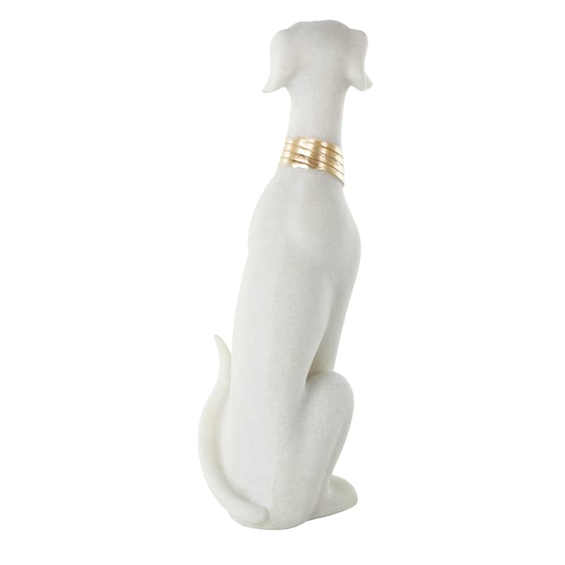 Cream Polystone Sitting Dog Decorative Sculpture with Gold Collar