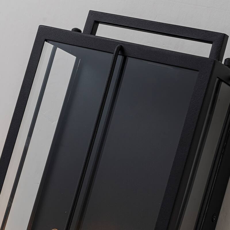 CraftHome H19" Modern Large Lantern Outdoor Wall Light with Clear Glass and Black Finish Wall Sconces for Porch Patio Entryway - W8'' - Matte Black