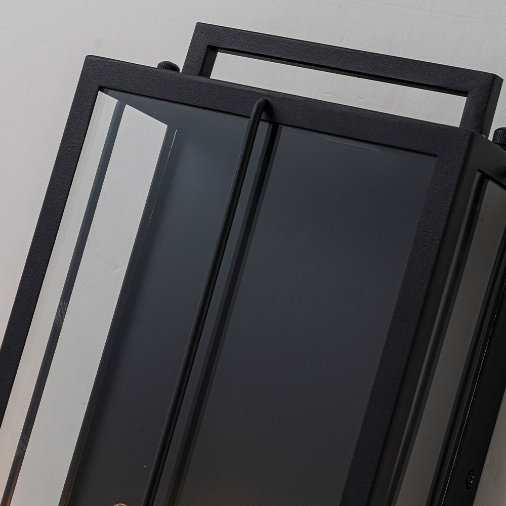 CraftHome H19" Modern Large Lantern Outdoor Wall Light with Clear Glass and Black Finish Wall Sconces for Porch Patio Entryway