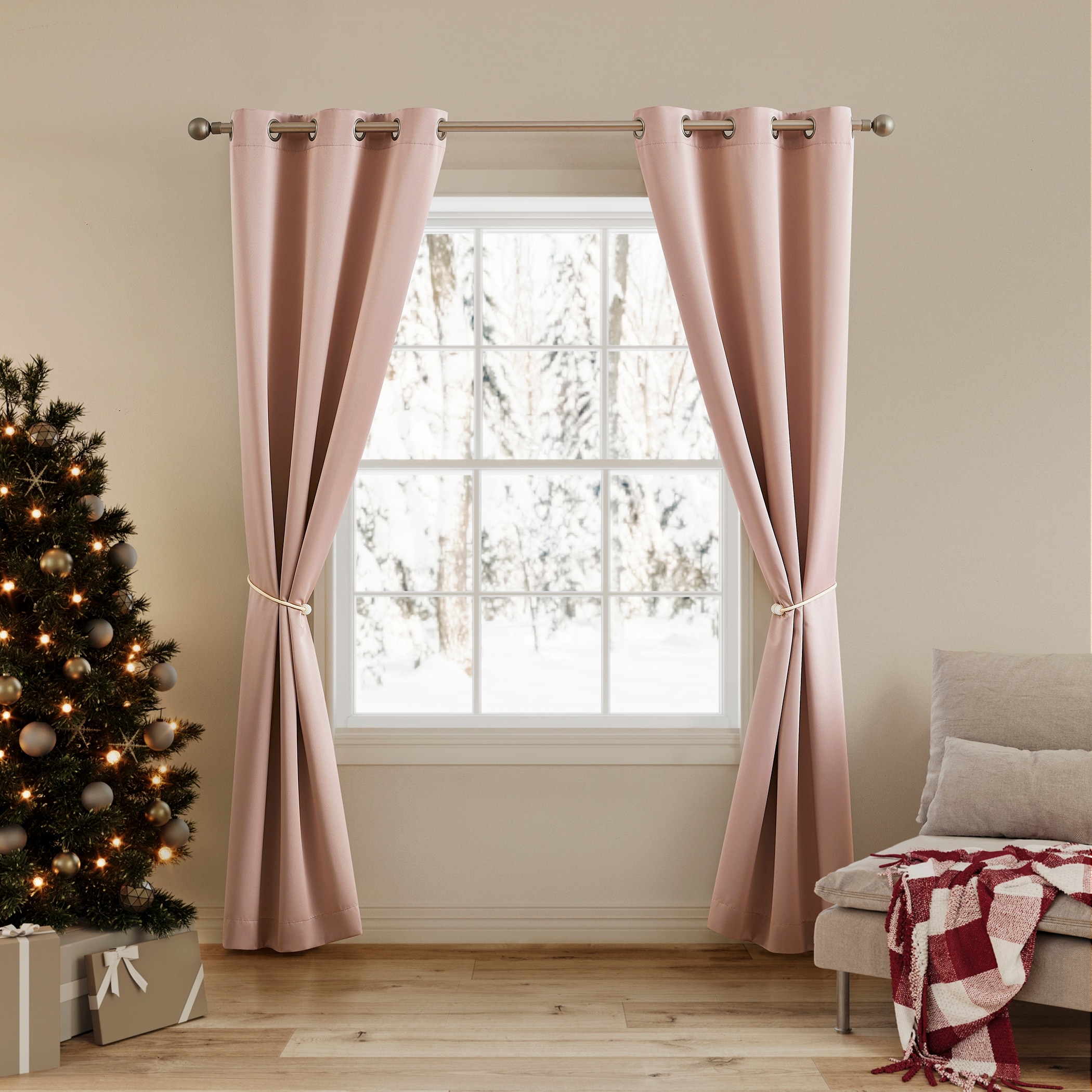 No. 918 Gloria Christmas Grommet Curtain Panel Pair with Tie Backs