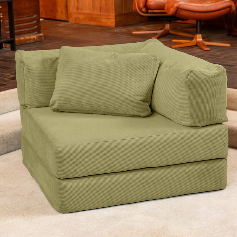 Jaxx Unsofa Modular Convertible Sectional Sofa with Fold Out King Sleeper Bed - Chair. - Corduroy Moss Green