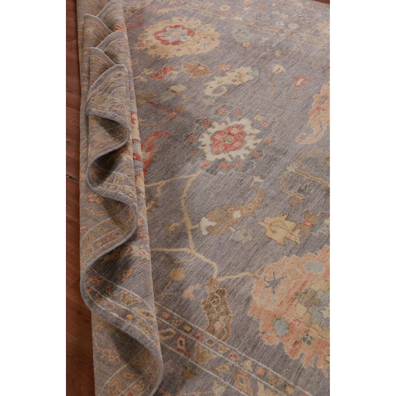 Hand Knotted Oriental 100% Wool Carpet Transitional All-Over Greys & Charcoal Oushak Area Rug - 9' 8'' X 8' 3''