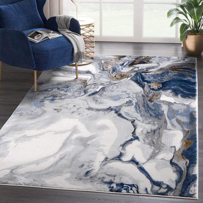 Abani Rugs Regal REG140A Abstract Grey Blue Area Rug - 6' x 9' - Grey