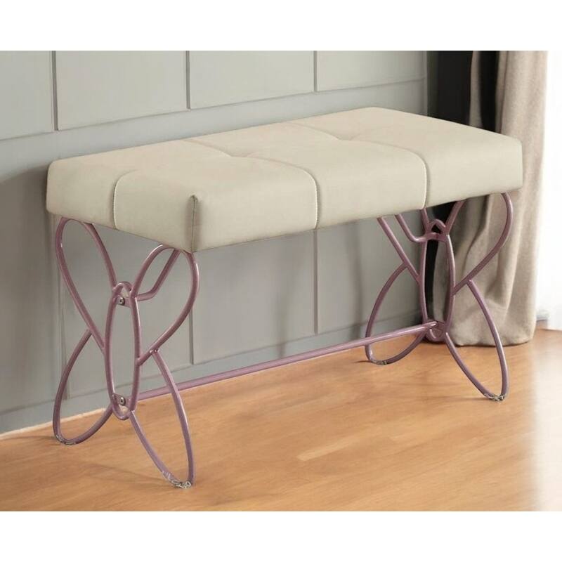 32" White and Purple Tufted Faux Leather Upholstered Bench - White and Purple
