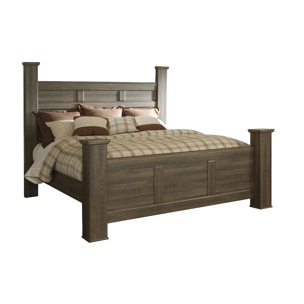 Joi King Size Poster Bed, Plank Design, Aged Oak Brown Rough Sawn